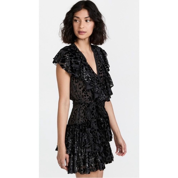Le Superbe Josephine Devore Black Leopard Print Velvet Wrap Dress Size 4 NWT - Picture 1 of 14